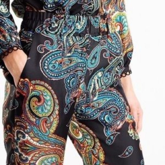 J CREW Silk Twill Bold Paisley Pull On Cropped Pants - Size 0 - Picture 3 of 10